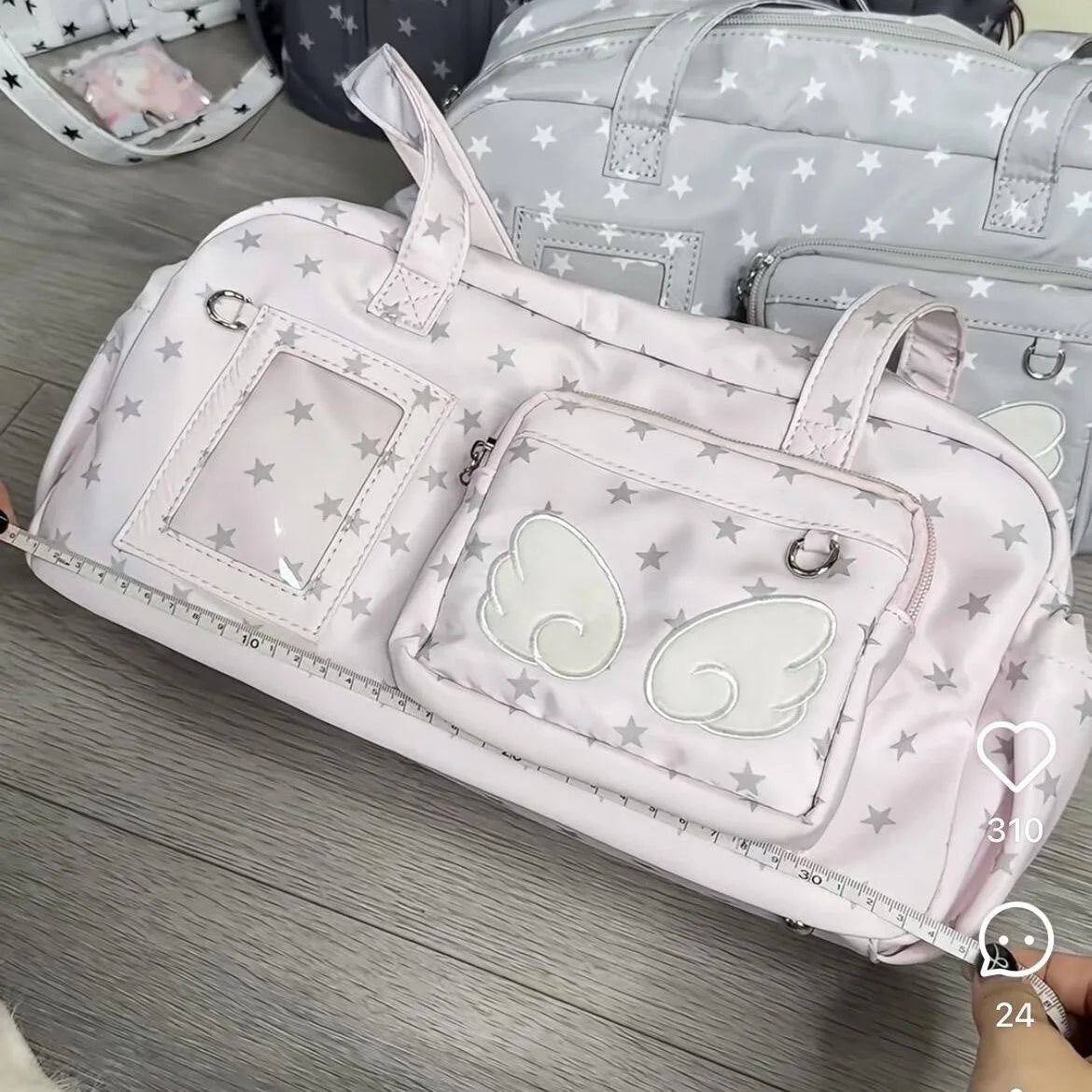Cyflymder   Japanese Style Star Print Shoulder Bags,Cute Cartoon Sweet Angel Concert Handbags Wallet,Transparent Display Badge Female Bag