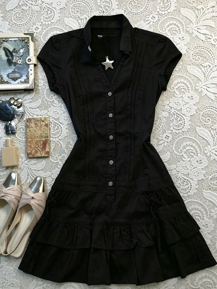Cyflymder  Sweet Ruffle Lolita Dress Women Y2K Harajuku Gothic Retro Mini Dress Girls Daily Evening Casual Outfits
