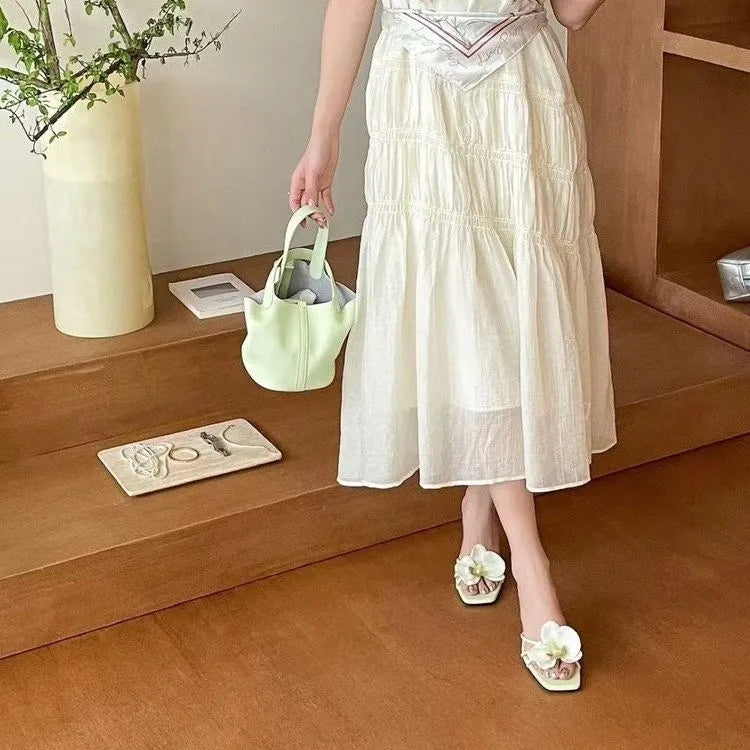 Cyflymder  Female Slip On Footwear Square Toe Ladies High Heels Pumps Slides Shoes Luxury Fashion Flower Women Thin Heels Shoes 2025 New