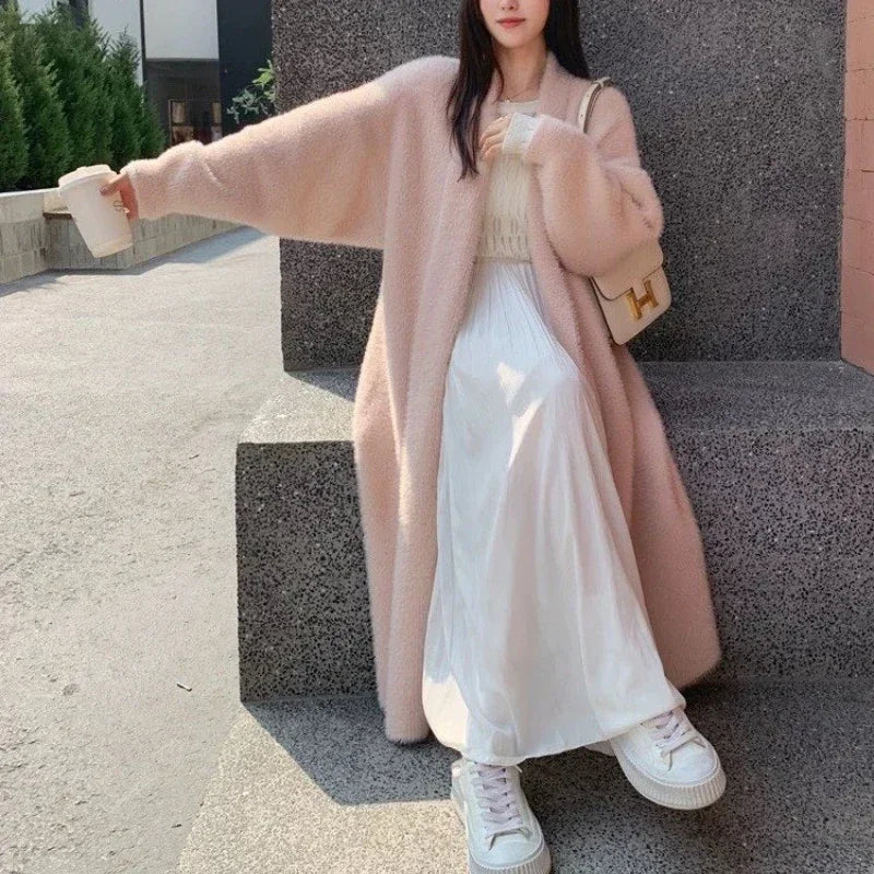 Cyflymder Elegant Sweet Long Sweater Cardigan Women Korean Style Sweaters Coat Autumn Winter Solid Loose Casual Vintage Cardigan