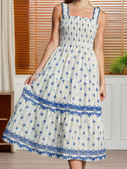 Cyflymder  Women s Boho Floral Print Sleeveless Maxi Dress with Adjustable Spaghetti Straps for Summer Beach Vacation Style