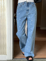 Cyflymder  Korean Sle Women's Jeans 2024 New Elegant  Knot Fashionable Youthful Loose Design Straight Leg Long Pants