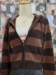 Cyflymder  Striped Pockets Knitted Hooded Sweater Women Autumn Fashion Cotton Retro Crop Pullover Tops Vintage Chic Sweet Cardigan Jumper