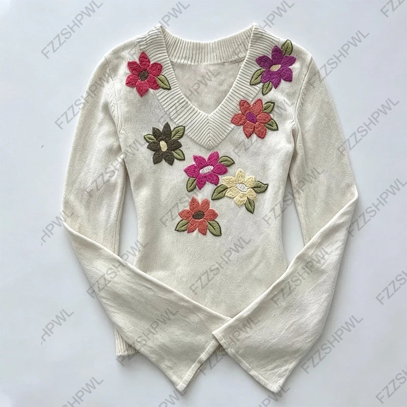 Cyflymder  Embroidery Aesthetics Graphic Print Vintage vibe Y2k Knitted sweater Streetwear Chic Punk Clothes Fashion Trend Casual Pullover