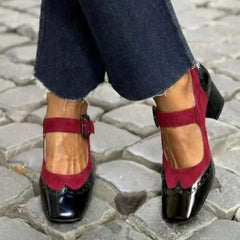 Cyflymder  New Women's Red Black Mary Janes Shoes High Quality Leather High Heel Dress Shoes Square Toe Shallow Buckle Strap Women's Shoes