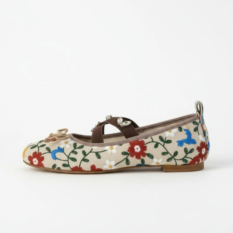Cyflymder  Elegant Women Ballet Flats with Bow Embroidery Crystal Leopard Print Mary Jane Shoes Comfortable Lightweight Loafers