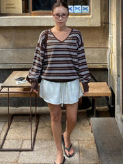 Cyflymder  Faionable Simple V-ne Striped Knitwear Ele Aosphere Dongda Gate 25 Autumn Sle Women's Clothing Commute Season