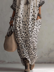 Cyflymder  Summer Half Sleeve Chic Party Dress Women Holiday Casual V Neck Simple Maxi Dress Leopard Printing Pocket Loose Ladies Dress