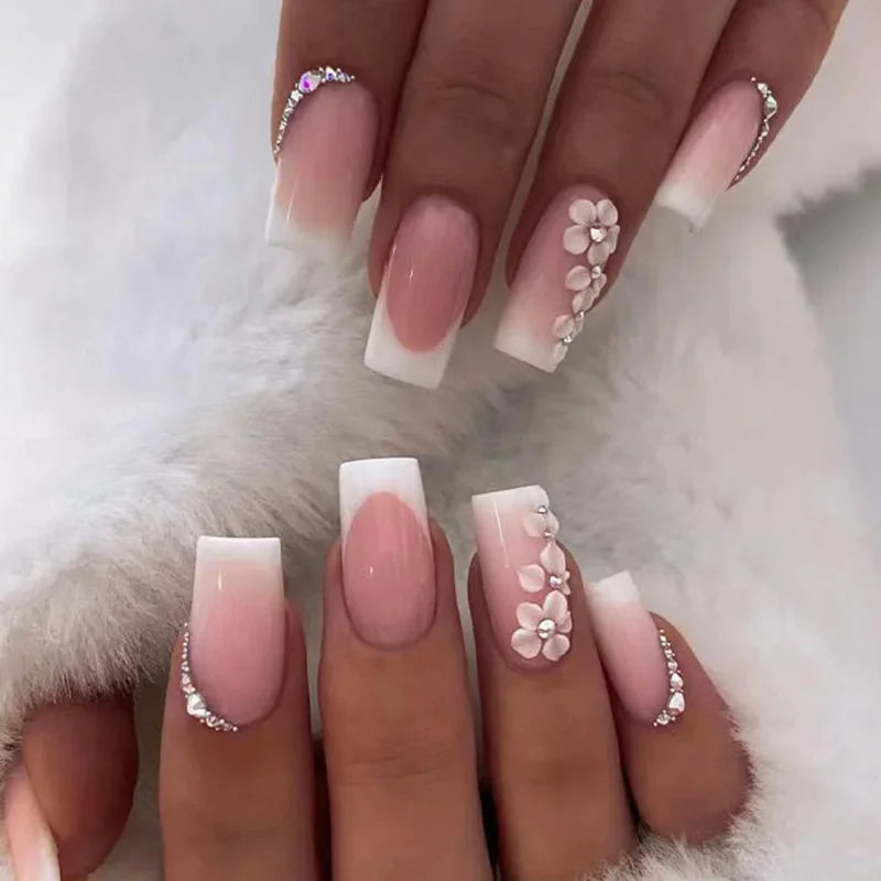 Cyflymder  24pcs Simple French False Nails With Gel White Square Head Fake Nails With Designs Short Press On Nails Natural Artificial Nail