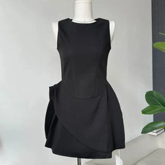 Cyflymder  Sweet Hot Girl Pure Sexy Sleeveless Dress for Women's Summer O-neck Slim Fit A-line Black Dress Fashion Female Clothes