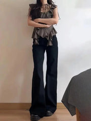 Cyflymder  Spicy Girl Black Flared Jeans Low Waist Retro Wide Leg Pants American Style Loose Straight Denim for Women Spring