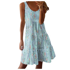 Cyflymder  Stylish Glitter Sequined Womens Dress Round Neck Sleeveless Solid Patchwork Short Summer Clothing Bohemian Loose Dress For Woman