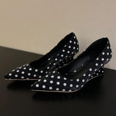 Cyflymder  French Sexy Polka Dot Wedge Pointed Toe High Heels Women Shallow Mouth Comfort Height Boost Dress Footwear