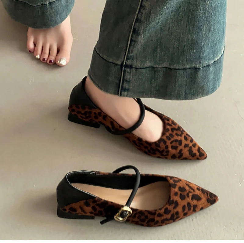 Cyflymder  Street Style Leopard Women Mary Jane Shoes Ladies Concise Pointed Toe Pumps Spring Autumn Women's Commuting Shoes