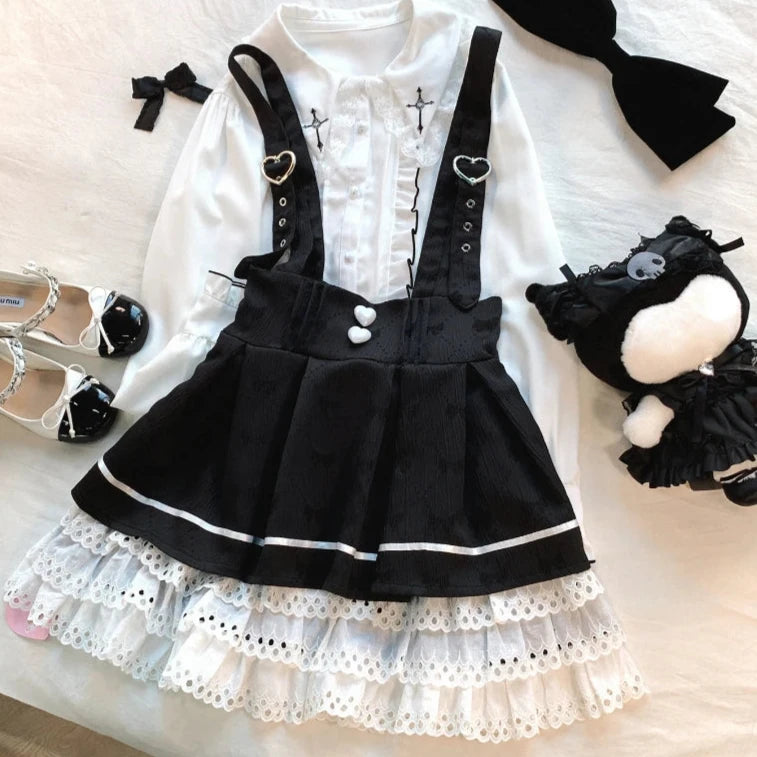 Cyflymder DRESS TO IMPRESS Japanese Gothic Style Lolita Cake Skirt Women Chic Love Button Jacquard Bowknot Short Suspender Skirts Punk Y2k Party Mini Skirt