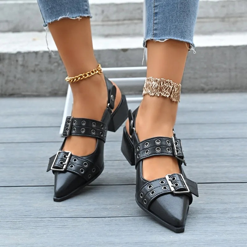 Cyflymder  New Women Sandals Shoes Pointed Toe 2025 Summer Fashion Shallow Footwear Slingbacks Ladies Sandals Suqare Heel Shoes Big size