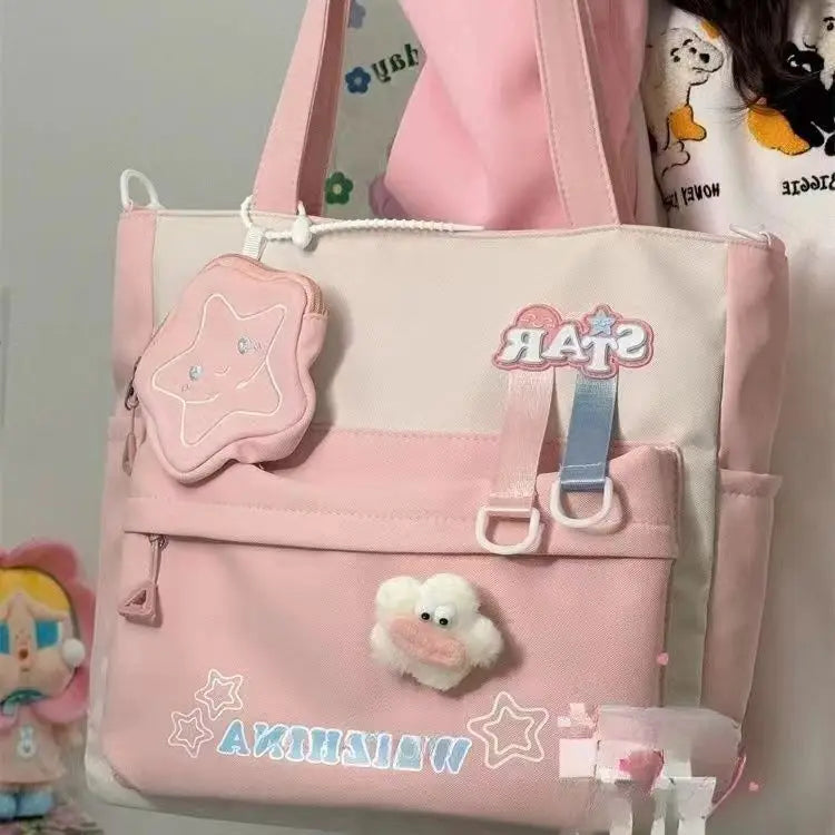 Cute Star Crossbody Bag for Girls, Handbag for Junior High School Students, Tutorial Bag, Large Capacity