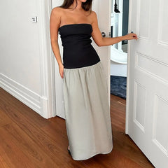 Cyflymder  Temperamental Strapless Tube Long Dress Women Y2k Contrast Color Sleeveless Off Shoulder Dress Sexy Backless Evening Party Dress