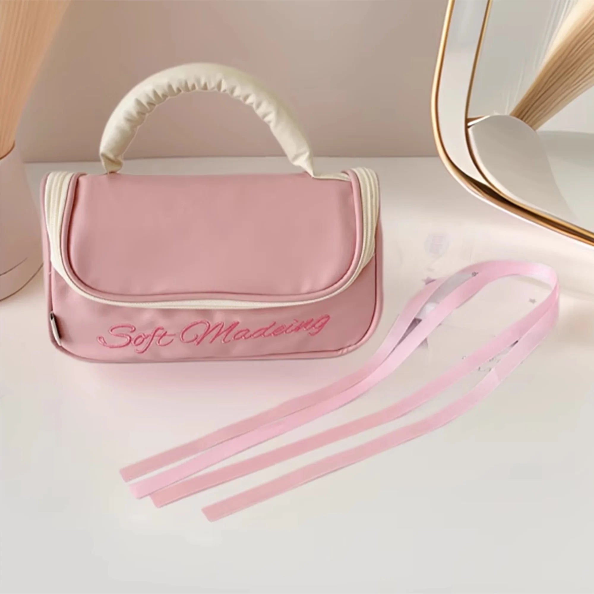 Cyflymder  Embroidered Large Capacity Zipper Pencil Case with Handle for School Supplies Organization and Stationery Storage for Students