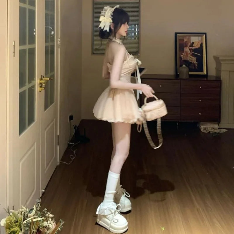 Cyflymder  Spring Summer Dress Women Sweet Kawaii Slim Mini Dress Y2k Fluffy Harajuku Sexy Dresses Off-shoulder Party Birthday Wedding Gown