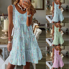 Cyflymder  Stylish Glitter Sequined Womens Dress Round Neck Sleeveless Solid Patchwork Short Summer Clothing Bohemian Loose Dress For Woman