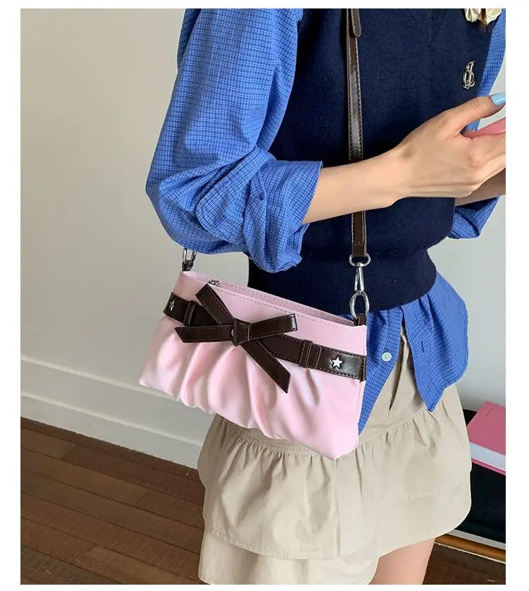 Cyflymder  Korean Hot Girl Bow Studded Handbag Women Simple Design Sweet Shoulder Bag Ladies Elegant Fashion Underarm Purse Y2k Aesthetic