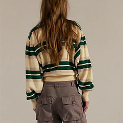 Cyflymder   Stripe Print Crew Neck Loose Pullover Hoodie for Women Y2K Vintage Long Sleeve Spring Fall Casual Streetwear Top