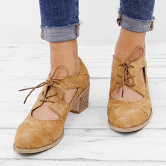 Cyflymder  Summer Vintage London Brogue Shoes Women Lace Up Sandal Chunky High Heels Cut-Outs Female Casual Footwear Shoes