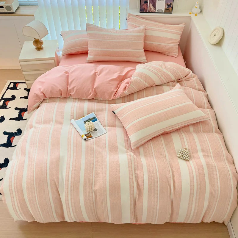 Cyflymder  Class A 60S Pure Cotton Bedding Sets Jacquard Cotton Skin Friendly Comforter Set Girl Style Duvet Cover Set for Queen King Size