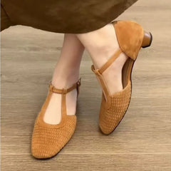 Cyflymder  Sandals Women's Summer Retro Weave Super Beautiful Roman Sandals Women's Skirt Hollow Mary Jane Thick Heel Bag Head Single Shoes