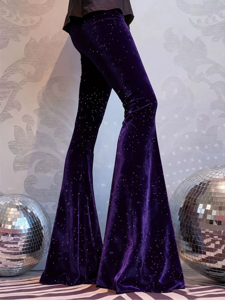 Cyflymder  Women Casual Street Slimming Velvet Trousers 2026 Sprint Elegant Shiny Long Party Pants Autumn Fashion Hight Waist Flared Pants