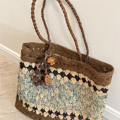 Cyflymder  Retro Hand Woven Tote Bag Women Summer Holiday Large Capacity Straw Bag Commuter Versatile Single Shoulder Bag Casual Fashion