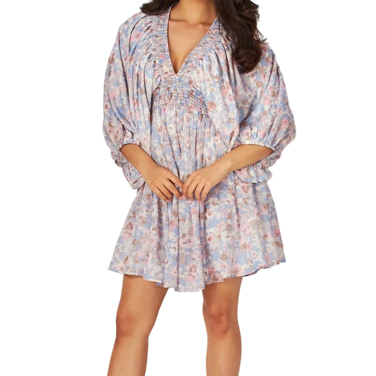 Cyflymder  Elegant Floral Print Midi Dress with Long Sleeves and Deep V Neckline Perfect for Fall Parties and Events