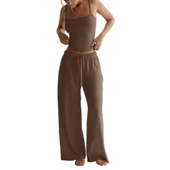 Cyflymder  Simple Plain Color Chic Sexy Camisole Top and Long Pants Fahionable Suit for Lady Casual Soft and Comfortable Homewear Set
