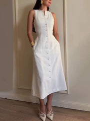 Cyflymder  Dress Women Wholesale 2025 Summer New Style Cross Border Trade Sleeveless Buttons Cinched Waist Stylish Elegant Style