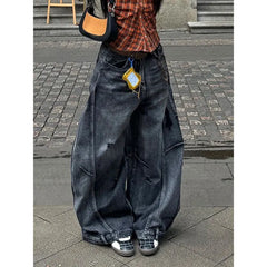 Cyflymder   Black Jeans Vintage High Waisted Cargo Jeans Women Straight Summer Casual Loose Big Size Wide Leg Denim Baggy Pants Y2K