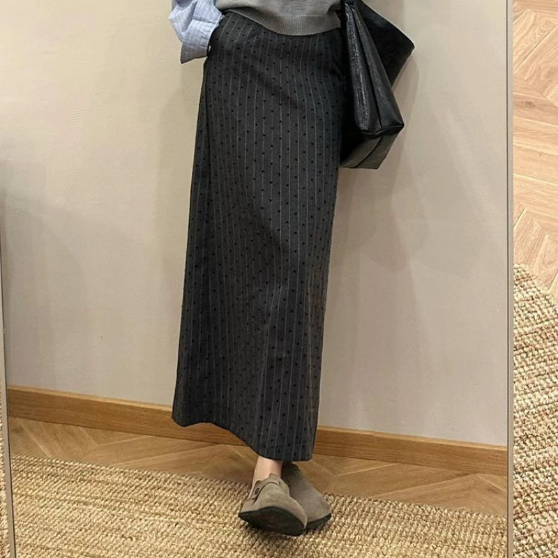 Cyflymder  High End Temperament Korean Office Lady Long Skirts Y2k Aesthetic Polk Dot Striped Print Harajuku Jupe French Women Skirts