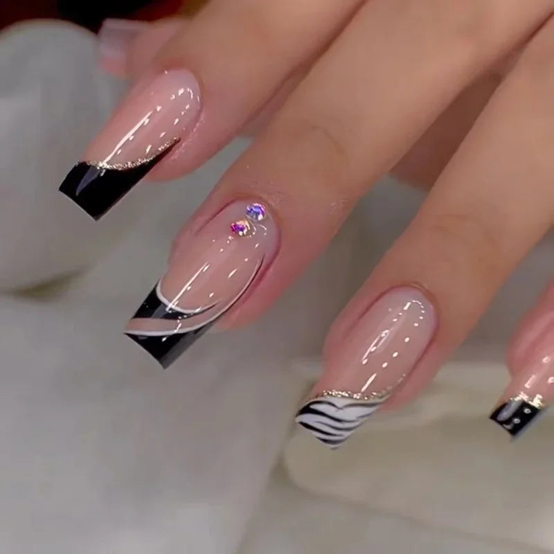 Cyflymder  24pcs Simple French False Nails With Gel White Square Head Fake Nails With Designs Short Press On Nails Natural Artificial Nail