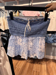 Cyflymder  Blue Floral Crochet Patchwork Tank Tops Women Summer Lace-up Bow Sleeveless Slim Tube Top Sweet Preppy Style Cropped Camisole