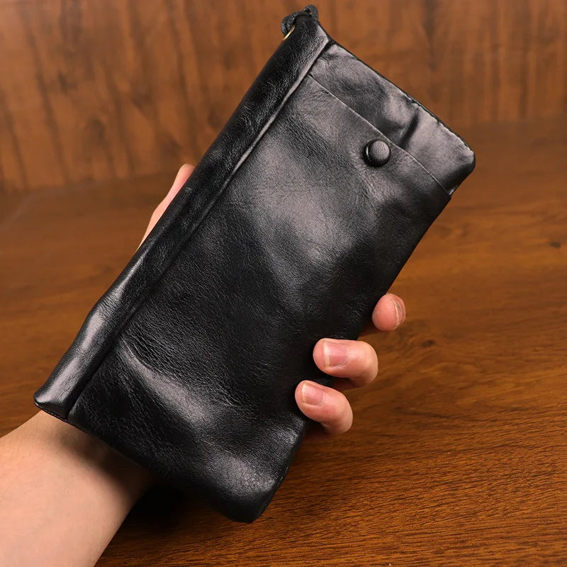 Cyflymder  Handcrafted Men's Long Wallet with Vintage Charm and Multifunctional Design Retro Card Bag
