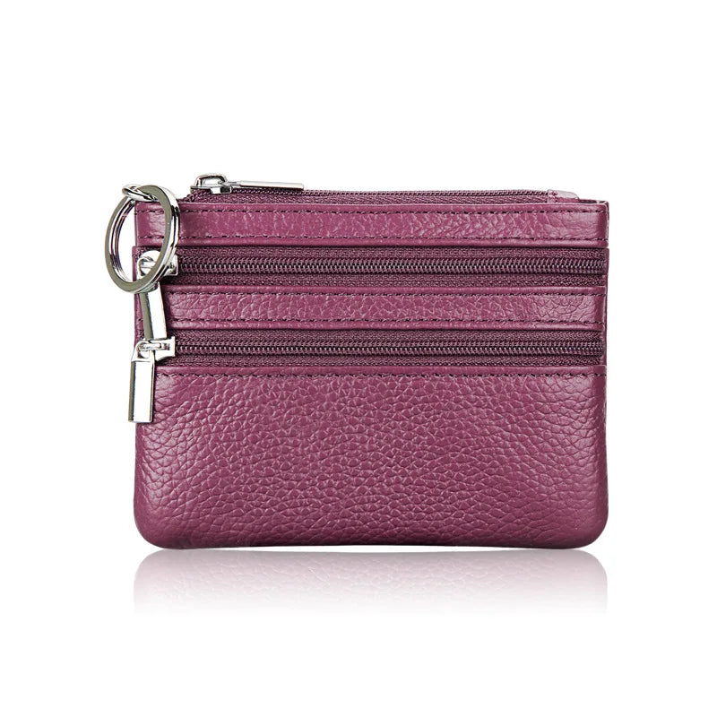 Cyflymder  Fashion Women Genuine Leather Coin Purse Small Zipper Card Holder Mini Pouch Change Wallet with Keychain