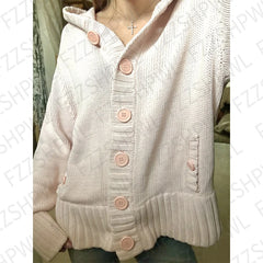 Cyflymder  Sweet Cheery Pink Coquette Sweater Y2K Cute Vintage Women Knitwear Fashion Tide Cardigan emo Warm Slim Classic Dainty Clothing