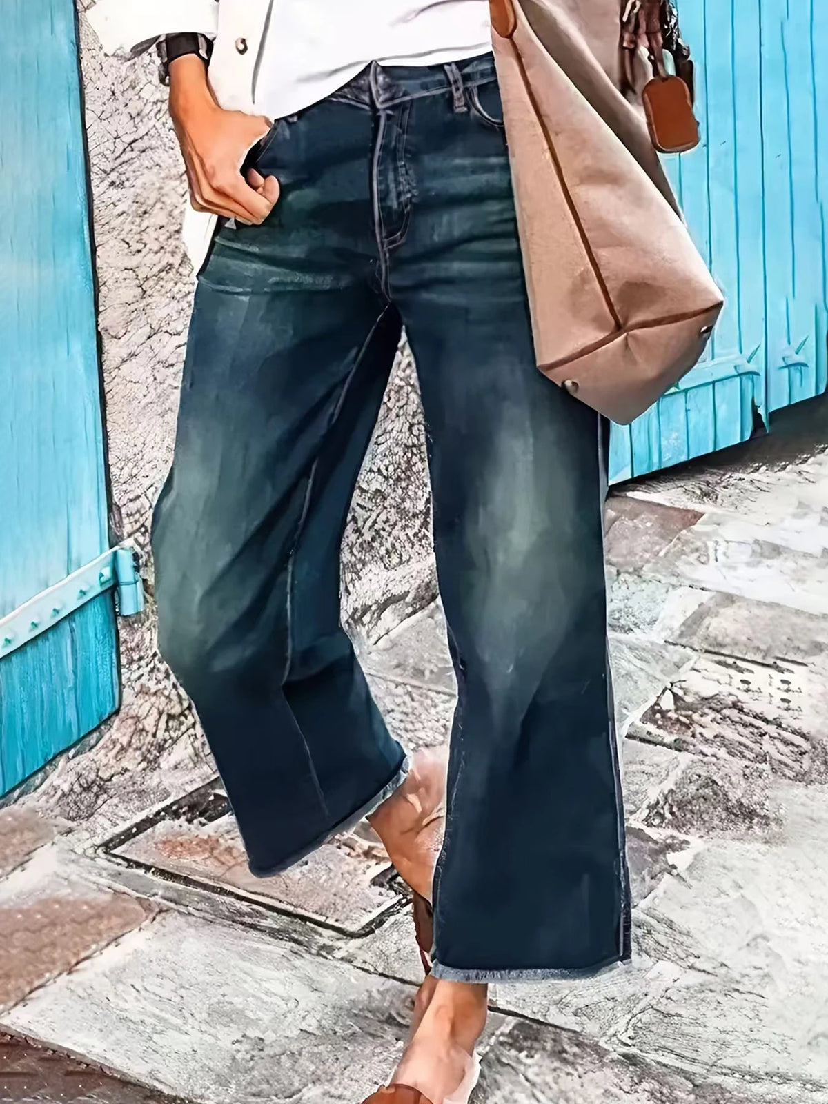 Cyflymder  New Women's Mid Waist Elastic Retro Washed Straight Leg Jeans, Slimming and Slimming Fashionable Casual Jeans, High-Quality