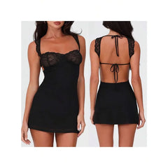 Cyflymder【New style】Women Floral Lace Cami Dress Backless Tie-Up Sweetheart Neck Sleeveless Slim Fit A-Line Short Dresses
