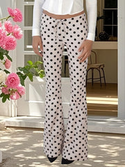 Cyflymder  Women s Polka Dot Print Drawstring Flare Leg Trousers with Low Waist Design Perfect for Any Season and Occasion