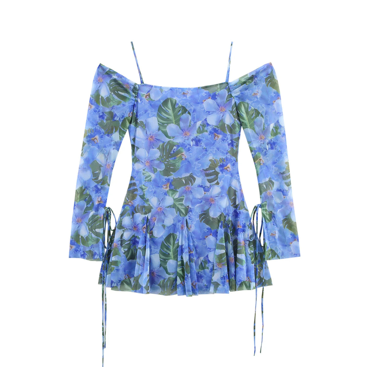Cyflymder  Sexy Beach Holiday Fashion Women's Dress Printed Long Sleeve Backless Lace-up Ruffled Mini Dress Fashion Summer Dress