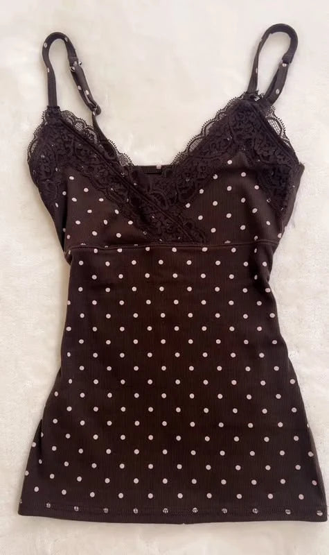 Cyflymder  Sexy Sling Woman Clothes Crop Top Sweet Polka Dot Y2k 2000s High Street Lace Tank Top Vintage Hot Girl Summer Fashion Grunge Tee