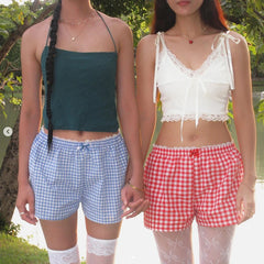 Cyflymder  00s Retro Cute Wide Leg Shorts Casual Loose Shorts Going Out Trousers Vintage Y2K Aesthetic Plaid Print Lounge Pants