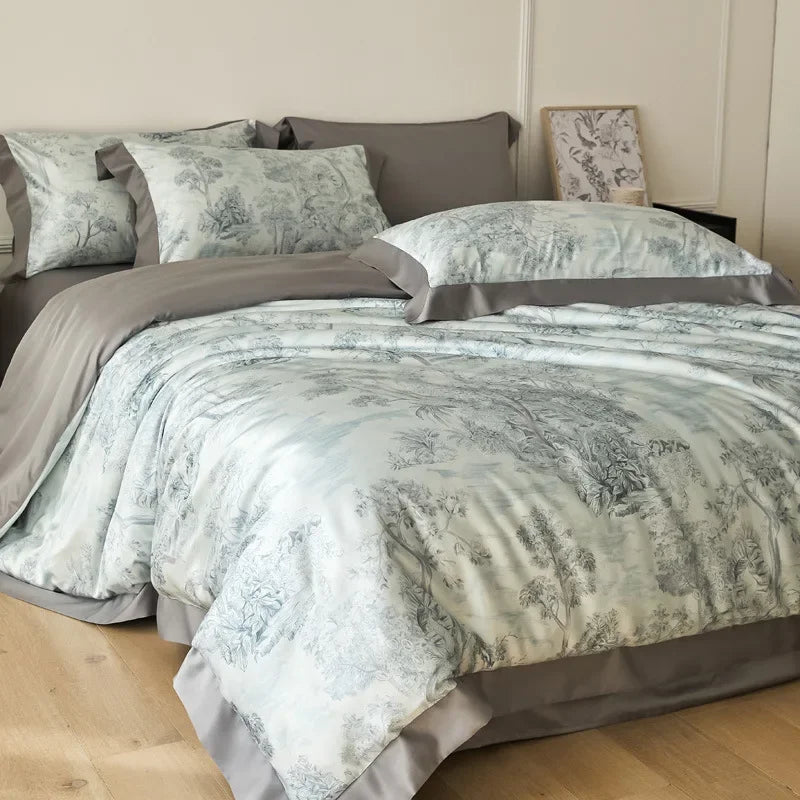 Cyflymder  New Flower Printed Cooling Quilt Set High Quality Ice Feeling Silky Comfort Set Skin Friendly Summer Bedding Set for Adults