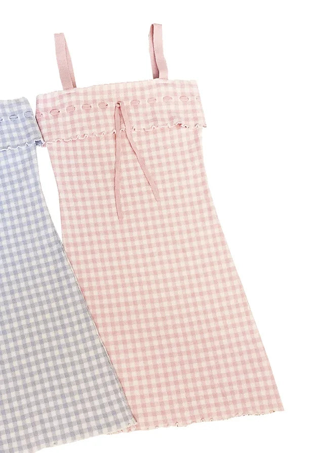 Cyflymder  Plaid Dresses Women Summer Lace-up Knitted Spaghetti Strap Dress for Sweet Girl Kawaii Clothes